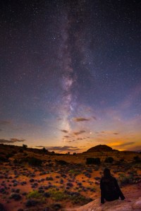 Girl Sitting on the rock looking at the Milky Way